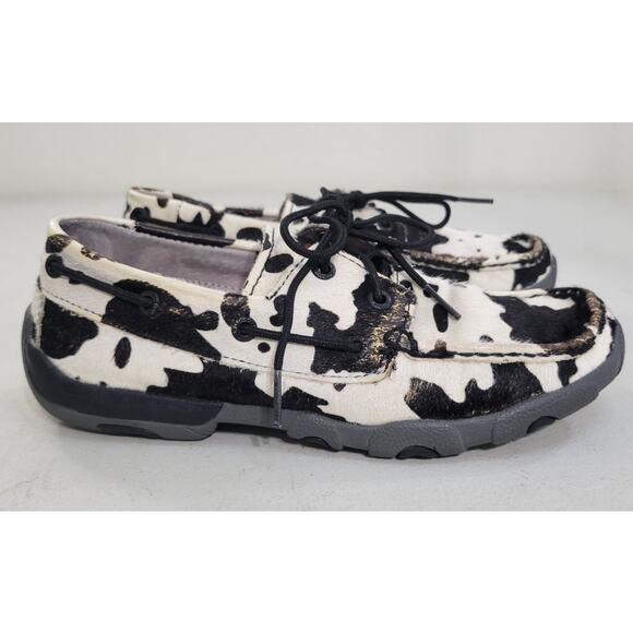 Twisted X Boat Shoes Womens 6.5 Cow Hide Black/White Fun Whimsical Sleek Modern - Picture 1 of 10
